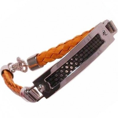 Bracciale chic uomo in pelle argento e carbonio BRU 025 Italianfashionglam1