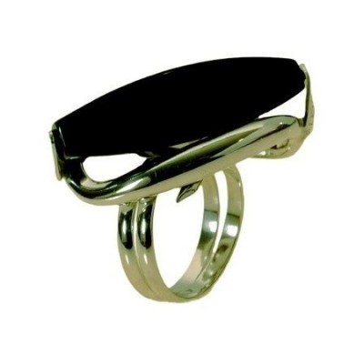 Anello da donna in argento rodiato con pietra onice nera-Italianfashionglam