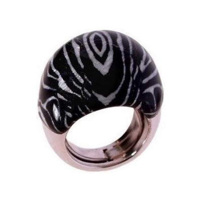 Anello trendy donna in argento smaltato a manto zebrato-Italianfashionglam