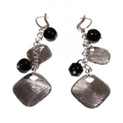 Orecchini da donna in argento con pendenti in onice nero-Italianfashionglam