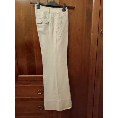 Phard - Pantalone da donna a zampa in lino color beige - Italianfashionglam