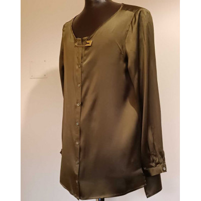 Blukey - Blusa in seta ed elastan color verde militare - Italianfashionglam