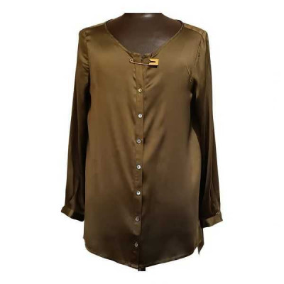 Blukey - Blusa in seta ed elastan color verde militare - Italianfashionglam