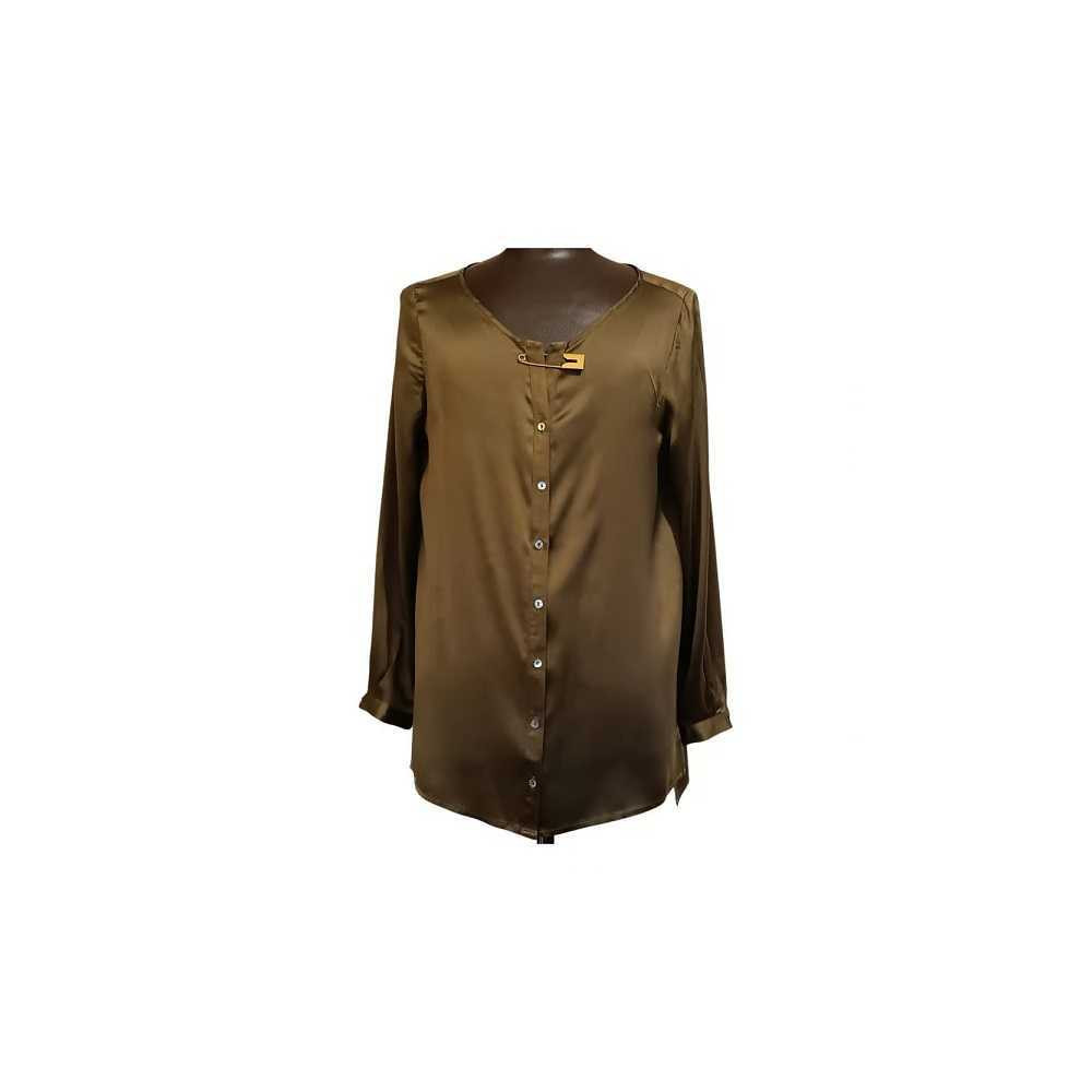 Blukey - Blusa in seta ed elastan color verde militare - Italianfashionglam Blukey - Blusa in seta ed elastan color verde militare - Italianfashionglam