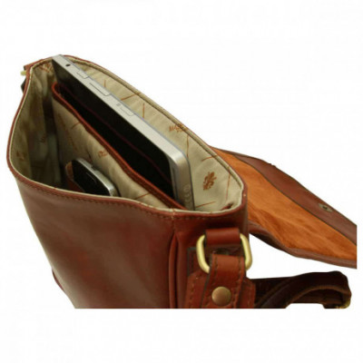 Borsa a tracolla messenger uomo in vera pelle marrone - Italianfashionglam