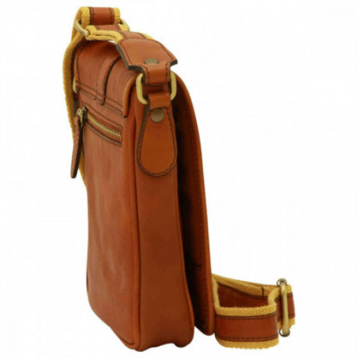 Borsa a tracolla messenger da uomo in vera pelle miele - Italianfashionglam