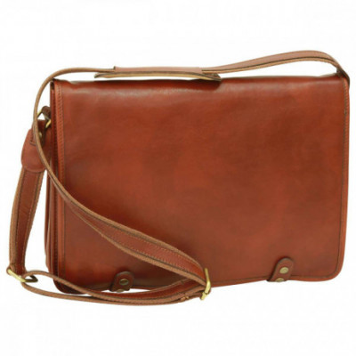 Borsa unisex a tracolla messenger in vera pelle marrone