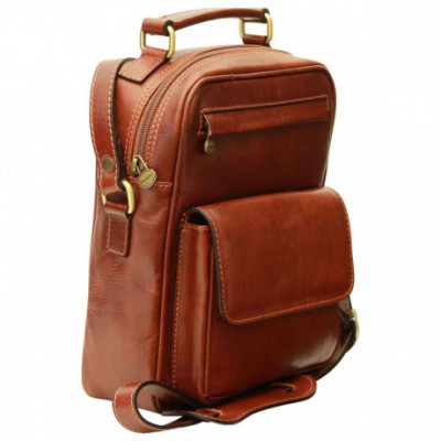 Borsello uomo in pelle vero fiore marrone con tracolla - Italianfashionglam