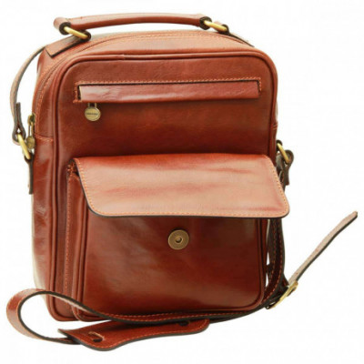 Borsello uomo in pelle vero fiore marrone con tracolla - Italianfashionglam