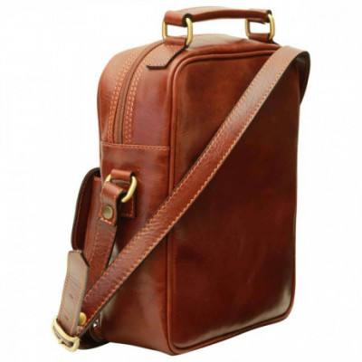 Borsello uomo in pelle vero fiore marrone con tracolla - Italianfashionglam