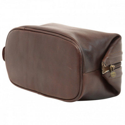 Beauty case vera pelle primo fiore con zip marrone scuro - Italianfashionglam