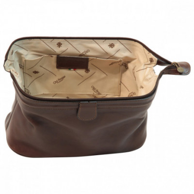 Beauty case vera pelle primo fiore con zip marrone scuro - Italianfashionglam