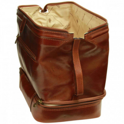 Beauty case in pelle vitello primo fiore marrone con zip - Italianfashionglam