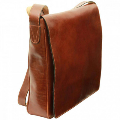 Borsa a tracolla messenger uomo in vera pelle marrone. Italianfashionglam