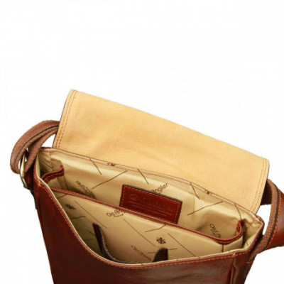 Borsa unisex tracolla messenger in vera pelle marrone. Italianfashionglam