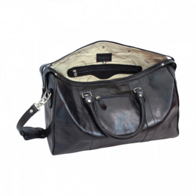 Borsa da viaggio in pelle di vitello pieno fiore color nero.Italianfashionglam
