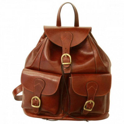 Zaino unisex vera in pelle di vitello marrone due tasche. Italianfashionglam