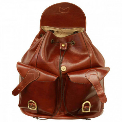 Zaino unisex vera in pelle di vitello marrone due tasche. Italianfashionglam