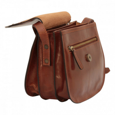 Borsa a tracolla da uomo in pelle marrone pieno fiore - Italianfashionglam