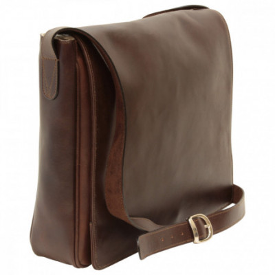 Borsa a tracolla messenger unisex in pelle testa di moro. Italianfashionglam