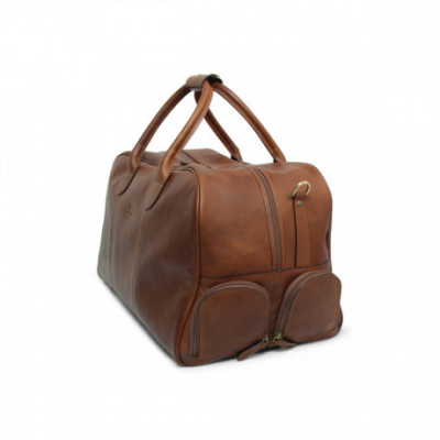 Borsone viaggio in vera pelle primo fiore color castagna. Italianfashionglam