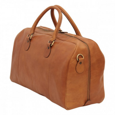 Borsone viaggio in pelle pieno fiore marrone coloniale. Italianfashionglam