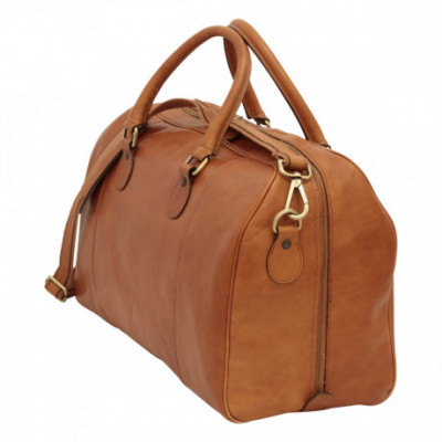 Borsone viaggio in pelle pieno fiore marrone coloniale. Italianfashionglam