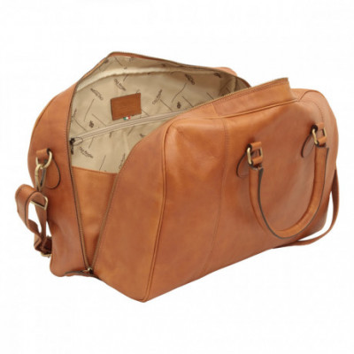 Borsone viaggio in pelle pieno fiore marrone coloniale. Italianfashionglam