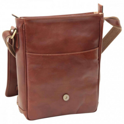 Borsa unisex tracolla messenger in vera pelle di vitello color marrone. Italianfashionglam