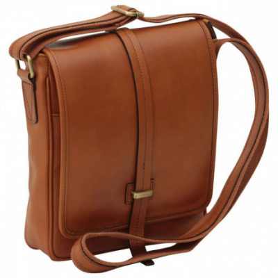 Borsa unisex tracolla messenger in vera pelle marrone coloniale. Italianfashionglam