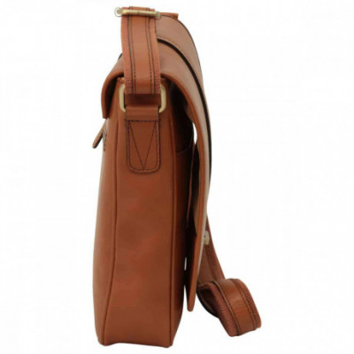 Borsa unisex tracolla messenger in vera pelle marrone coloniale. Italianfashionglam