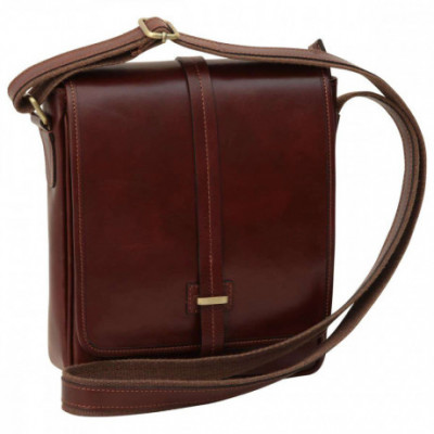 Borsa postina unisex tracolla messenger in vera pelle color marrone. Italianfashionglam