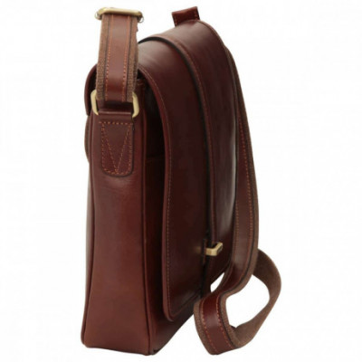 Borsa postina unisex tracolla messenger in vera pelle color marrone. Italianfashionglam