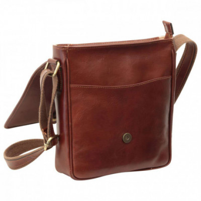 Borsa postina unisex tracolla messenger in vera pelle color marrone. Italianfashionglam