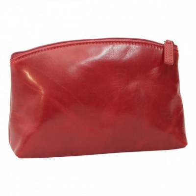 Beauty case in vera pelle primo fiore con zip color rosso - Italianfashionglam