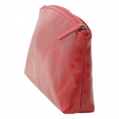 Beauty case in vera pelle primo fiore con zip color rosso - Italianfashionglam