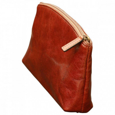 Beauty case glam vera pelle primo fiore marrone con zip - Italianfashionglam