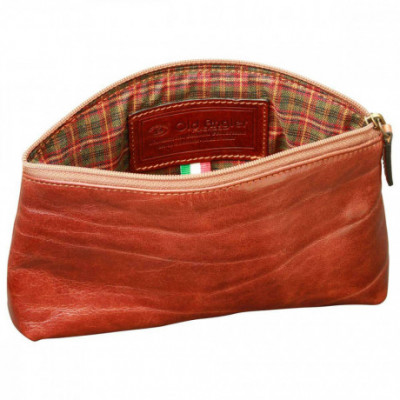 Beauty case glam vera pelle primo fiore marrone con zip - Italianfashionglam