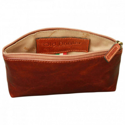 Beauty case chic vera pelle primo fiore marrone con zip - Italianfashionglam