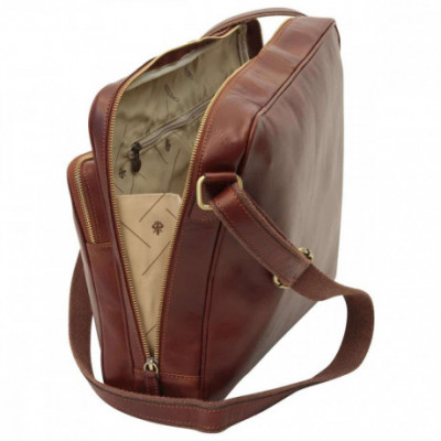 Borsa a tracolla messenger unisex in vera pelle marrone. Italianfashionglam