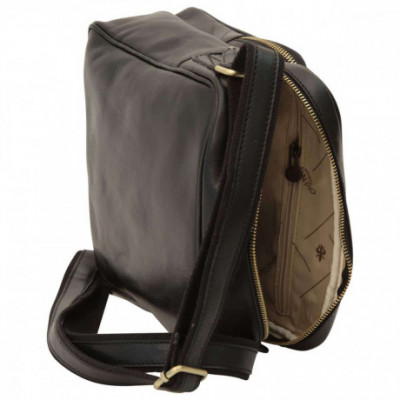 Borsa a tracolla messenger unisex in pelle morbida nera. Italianfashionglam