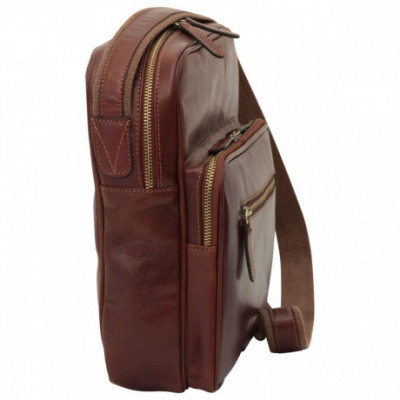 Borsa a tracolla messenger unisex in vera pelle marrone. Italianfashionglam
