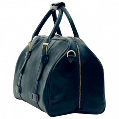 Borsa da viaggio in pelle di vitello pieno fiore color nero. Italianfashionglam