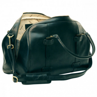 Borsa da viaggio in pelle di vitello pieno fiore color nero. Italianfashionglam