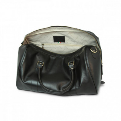 Borsa da viaggio in pelle di vitello pieno fiore color nero. Italianfashionglam