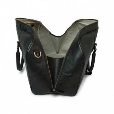 Borsone da viaggio in vera pelle primo fiore color nero. Italianfashionglam