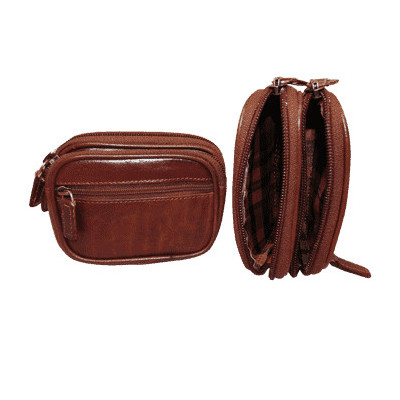 Borsa mini da cintura unisex in pelle tre tasche marrone scuro. Italianfashionglam