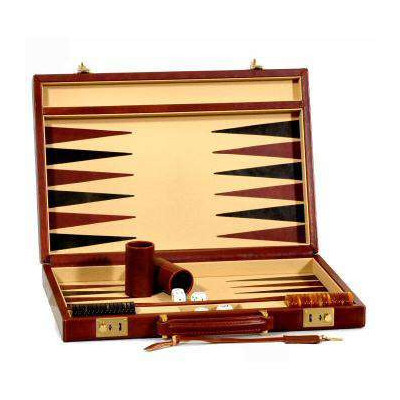 Valigetta da backgammon in vera pelle morbida marrone