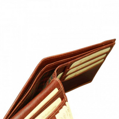 Portafoglio uomo in pelle vacchetta marrone con RFID. Italianfashionglam