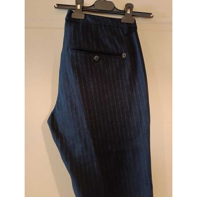 Dondup - Pantalone uomo in viscosa blue navy in gessato grigio. Italianfashionglam